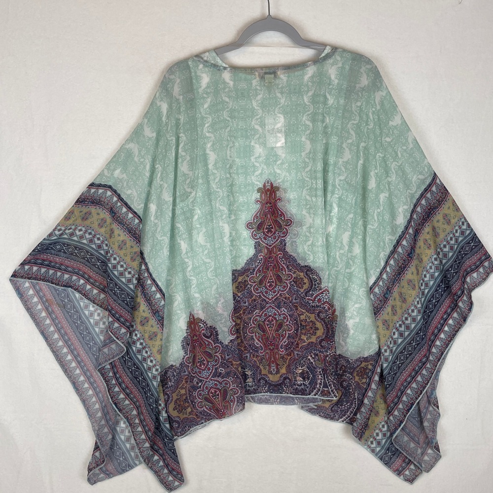 One World XL Turquoise Paisley Kimono Set Top Women's Bohemian Flowy - Picture 2 of 8